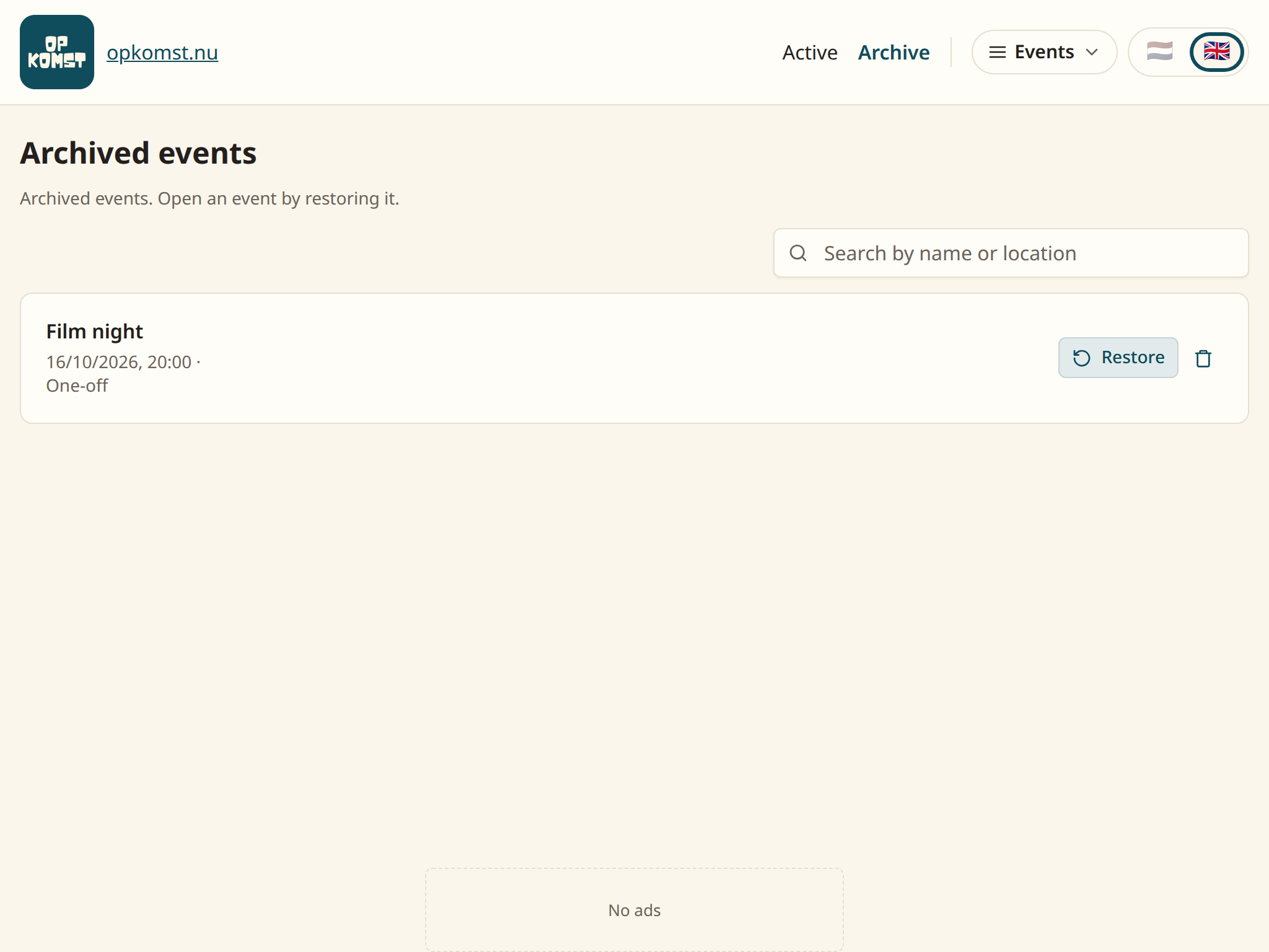 The archive with an archived event in it