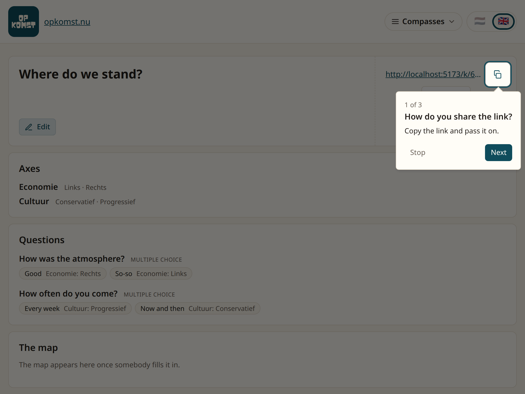 The compass's page with the link at the top right