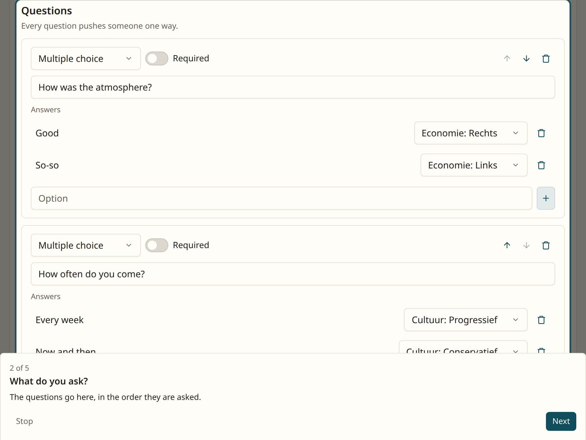 The Questions block with a statement in it