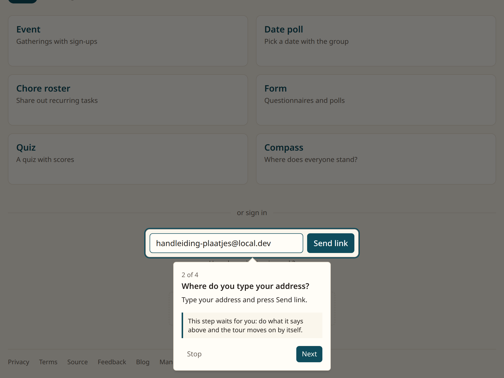 The address is filled in, with Send link next to it