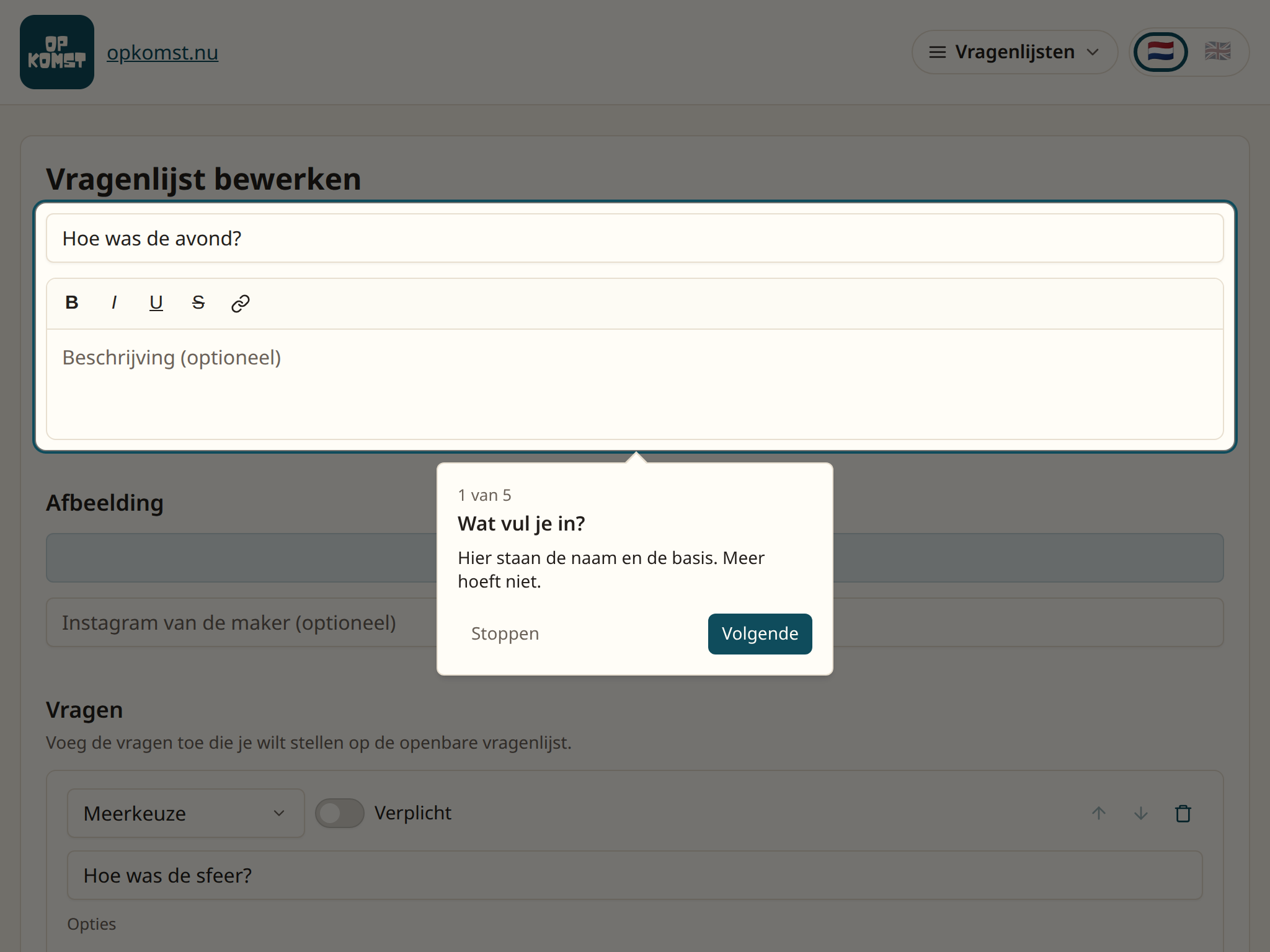 Het formulier met de titel bovenaan